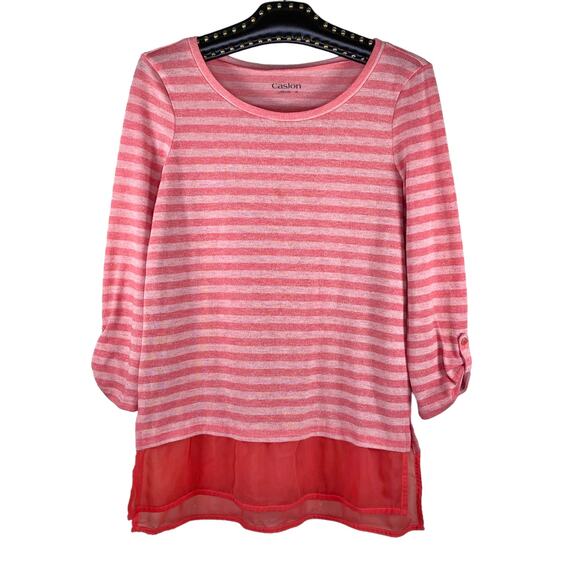 Caslon Pink Striped Sweater Sheer Layer Medium - Picture 8 of 8